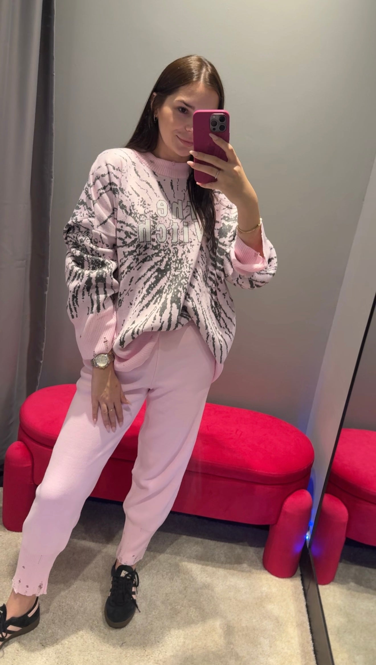 KNITTED SUIT PRINT PINK