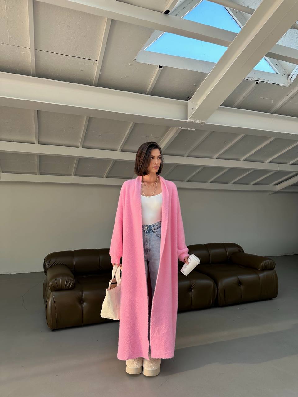 CARDIGAN LONG PLUSH PINK