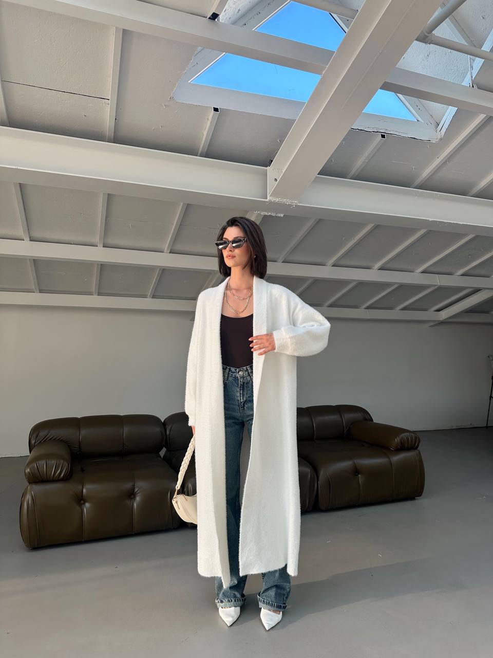 CARDIGAN LONG PLUSH WHITE