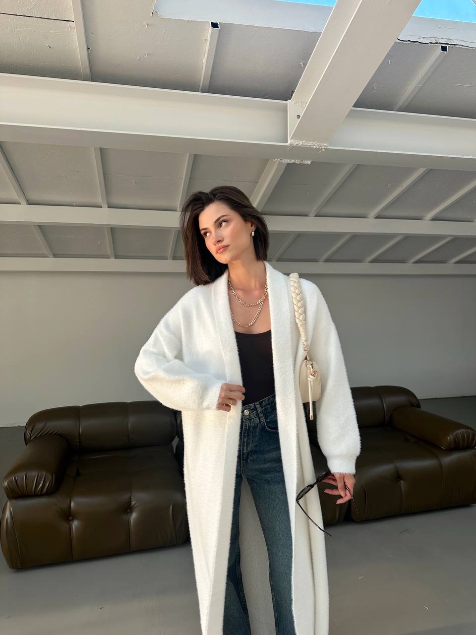 CARDIGAN LONG PLUSH WHITE