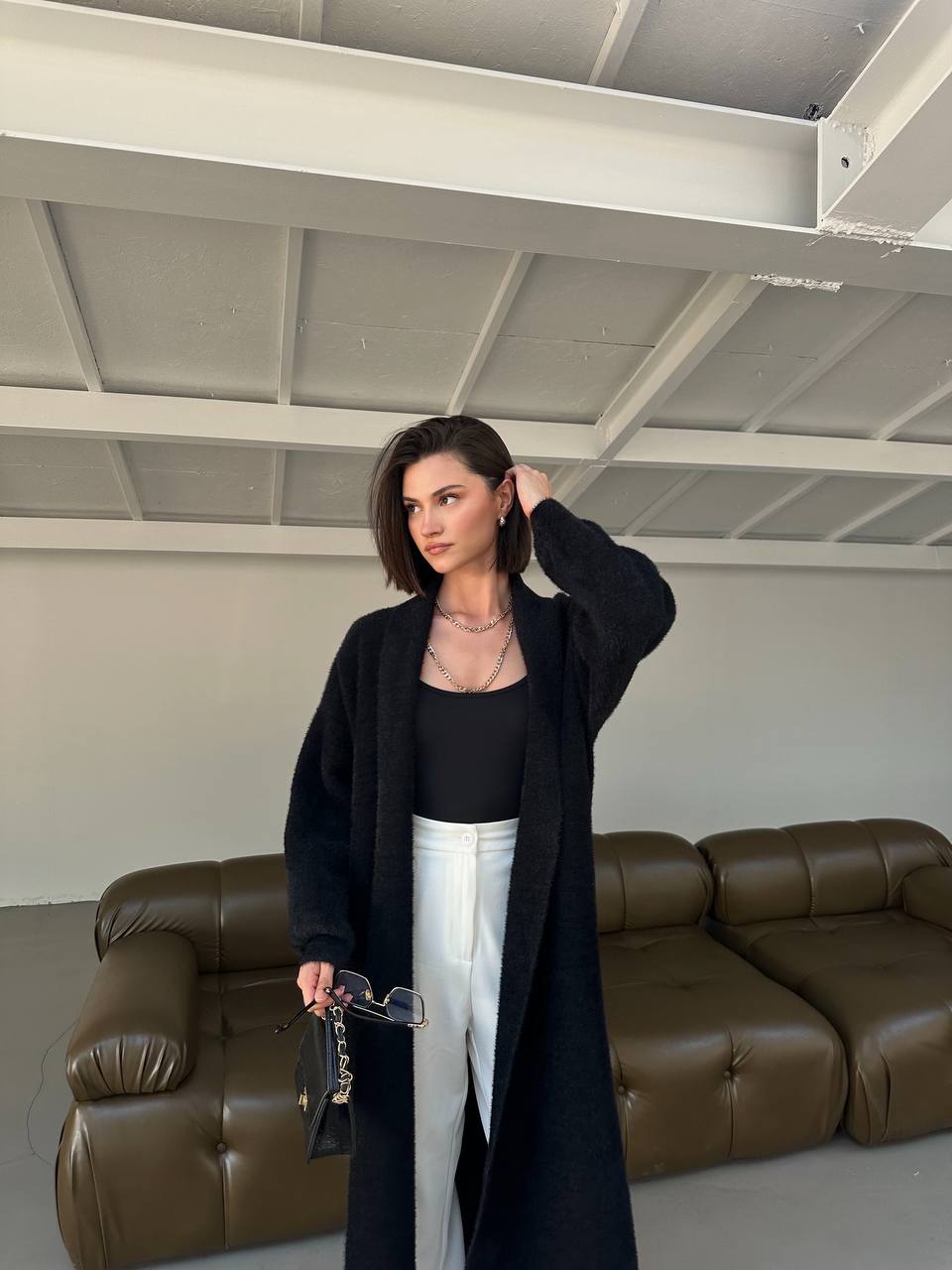 CARDIGAN LONG PLUSH BLACK