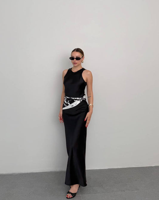 LONG SATIN DRESS BLACK
