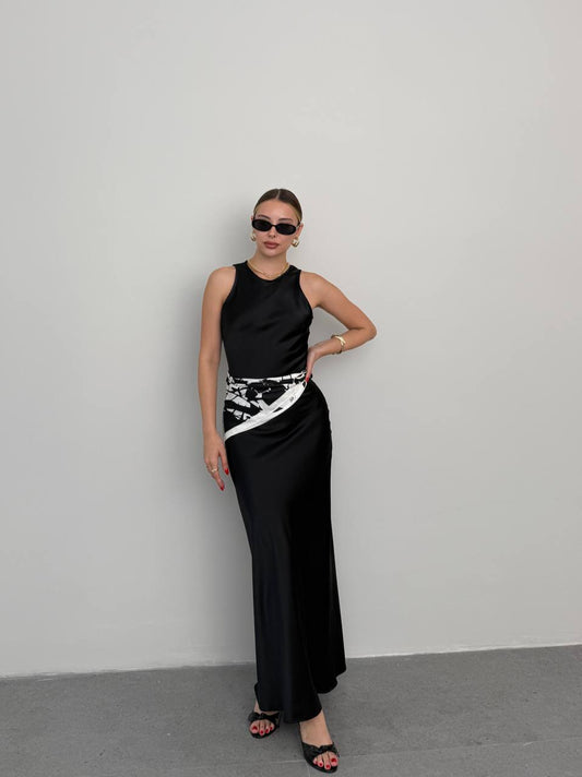 LONG SATIN DRESS BLACK