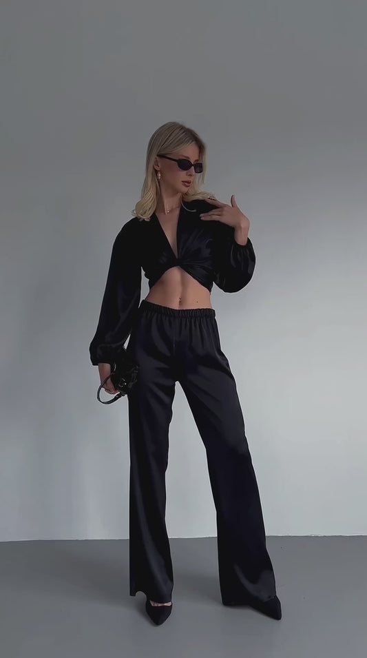 SATIN PANTS BLACK