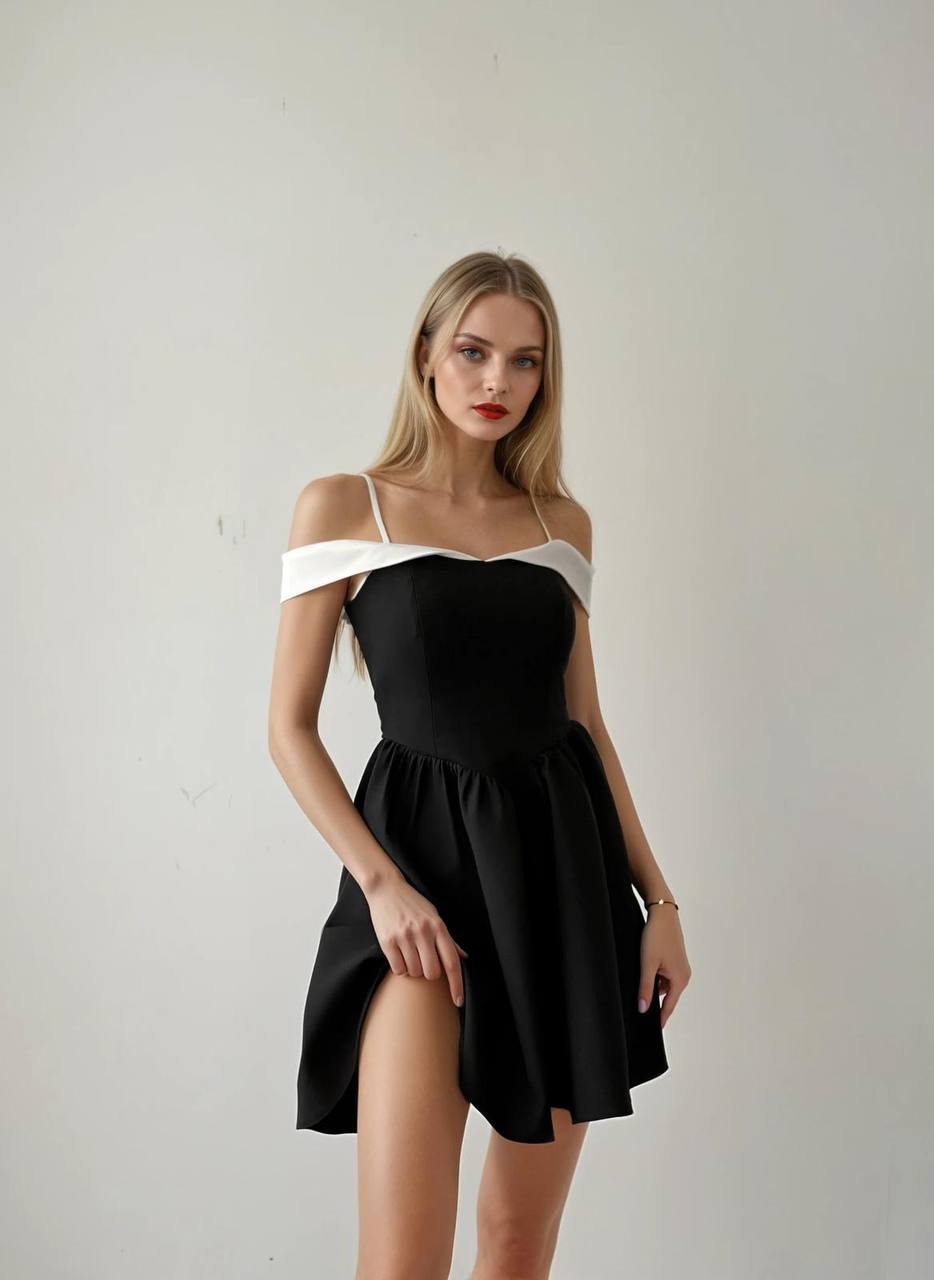BLACK DRESS WITH WHITE BELT