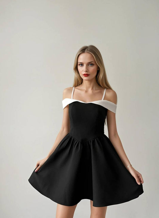 BLACK DRESS WITH WHITE BELT