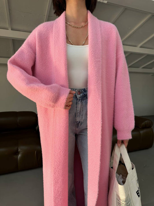 CARDIGAN LONG PLUSH PINK