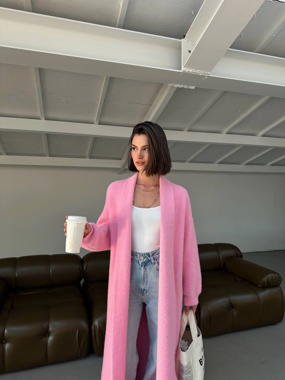 CARDIGAN LONG PLUSH PINK