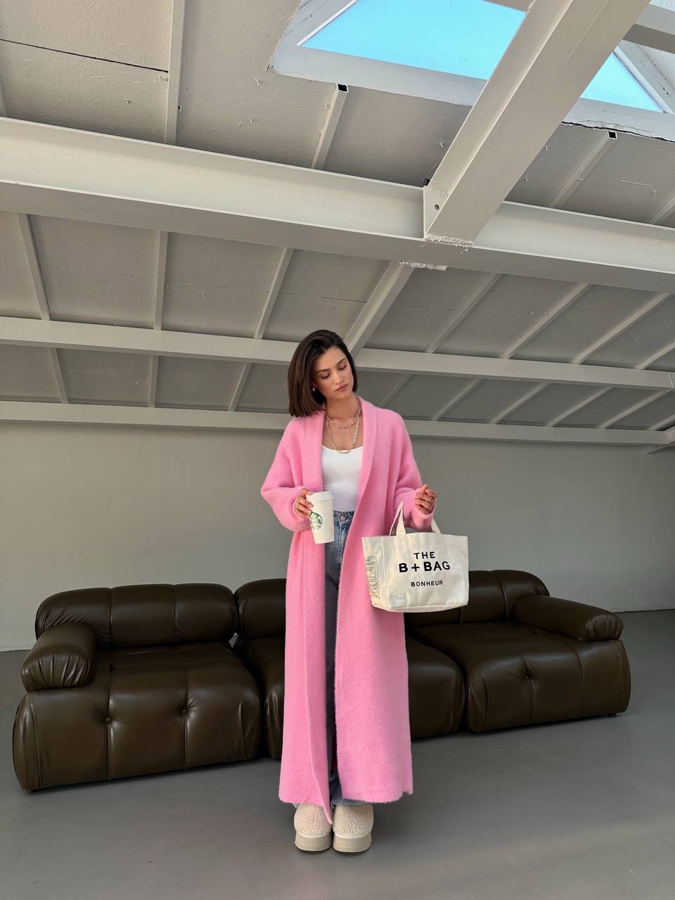 CARDIGAN LONG PLUSH PINK