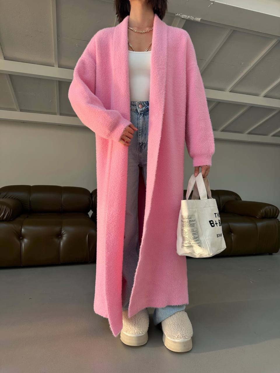 CARDIGAN LONG PLUSH PINK