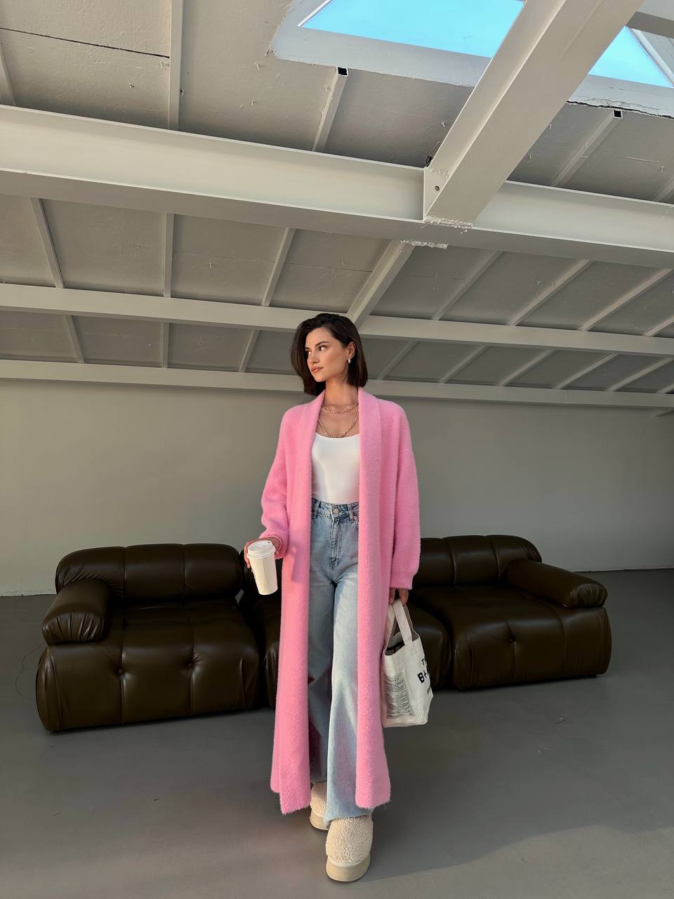 CARDIGAN LONG PLUSH PINK