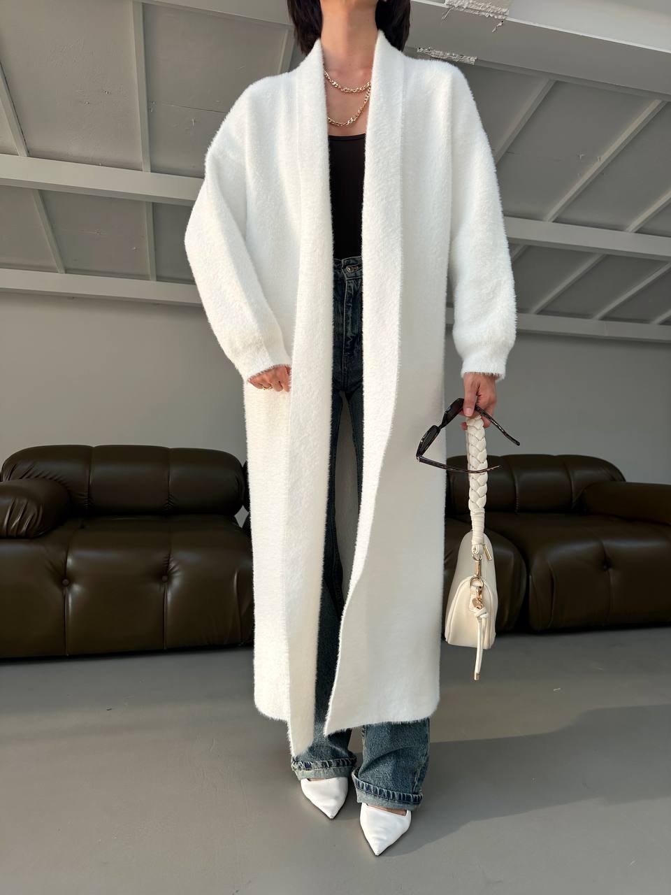 CARDIGAN LONG PLUSH WHITE