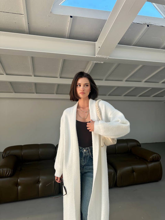 CARDIGAN LONG PLUSH WHITE