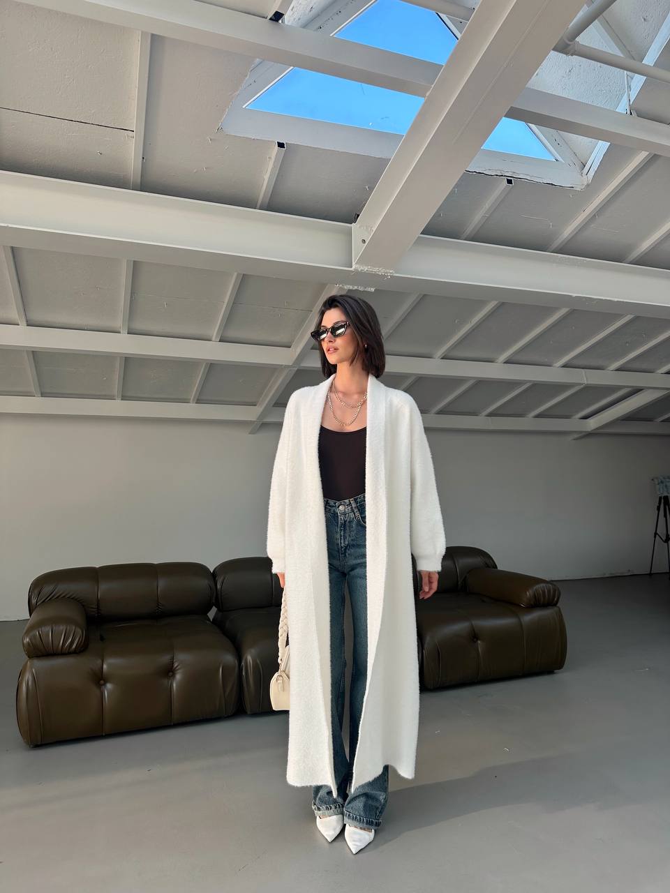 CARDIGAN LONG PLUSH WHITE