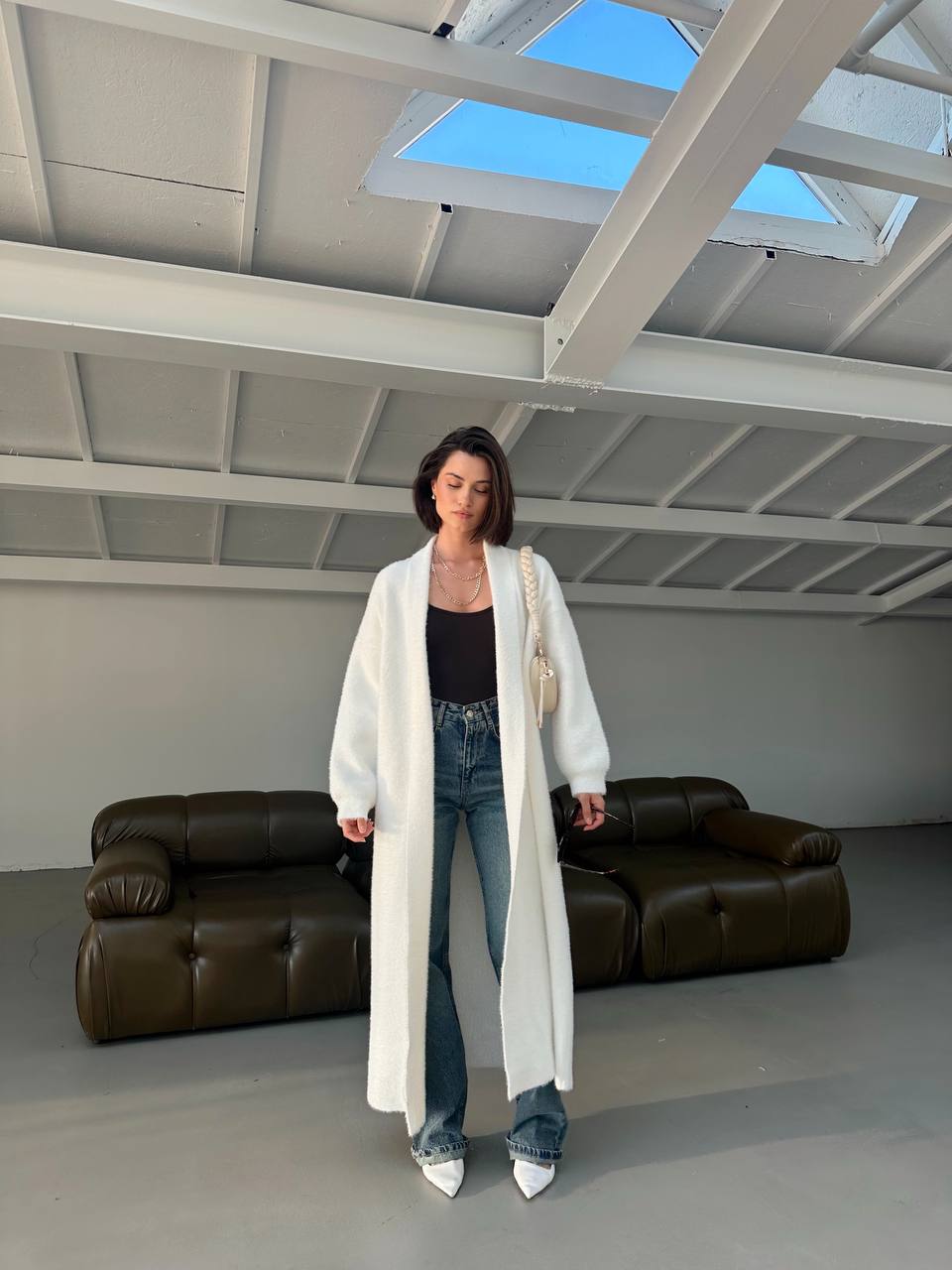 CARDIGAN LONG PLUSH WHITE