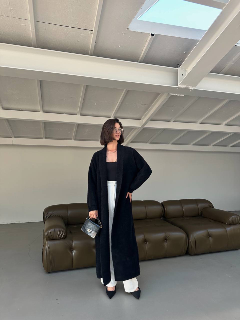 CARDIGAN LONG PLUSH BLACK