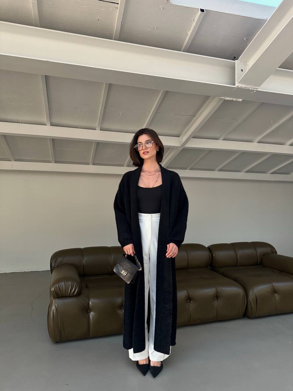 CARDIGAN LONG PLUSH BLACK