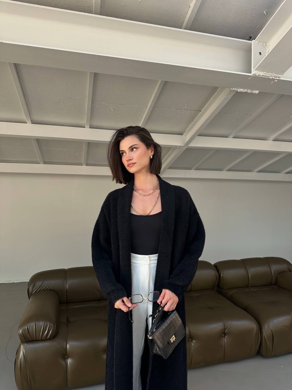 CARDIGAN LONG PLUSH BLACK