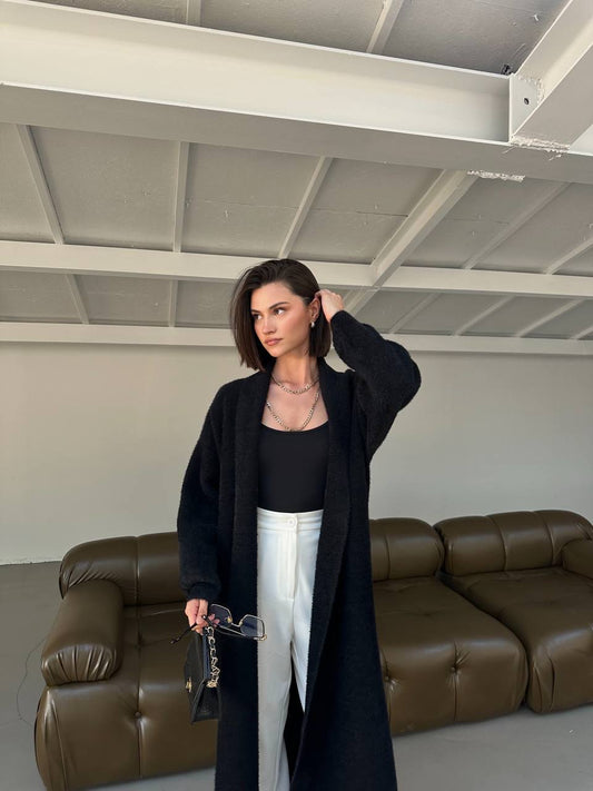CARDIGAN LONG PLUSH BLACK