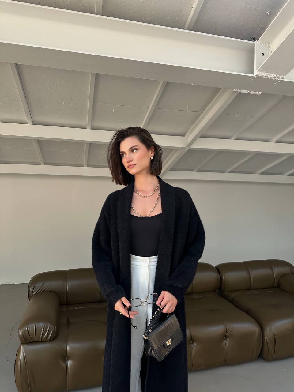 CARDIGAN LONG PLUSH BLACK