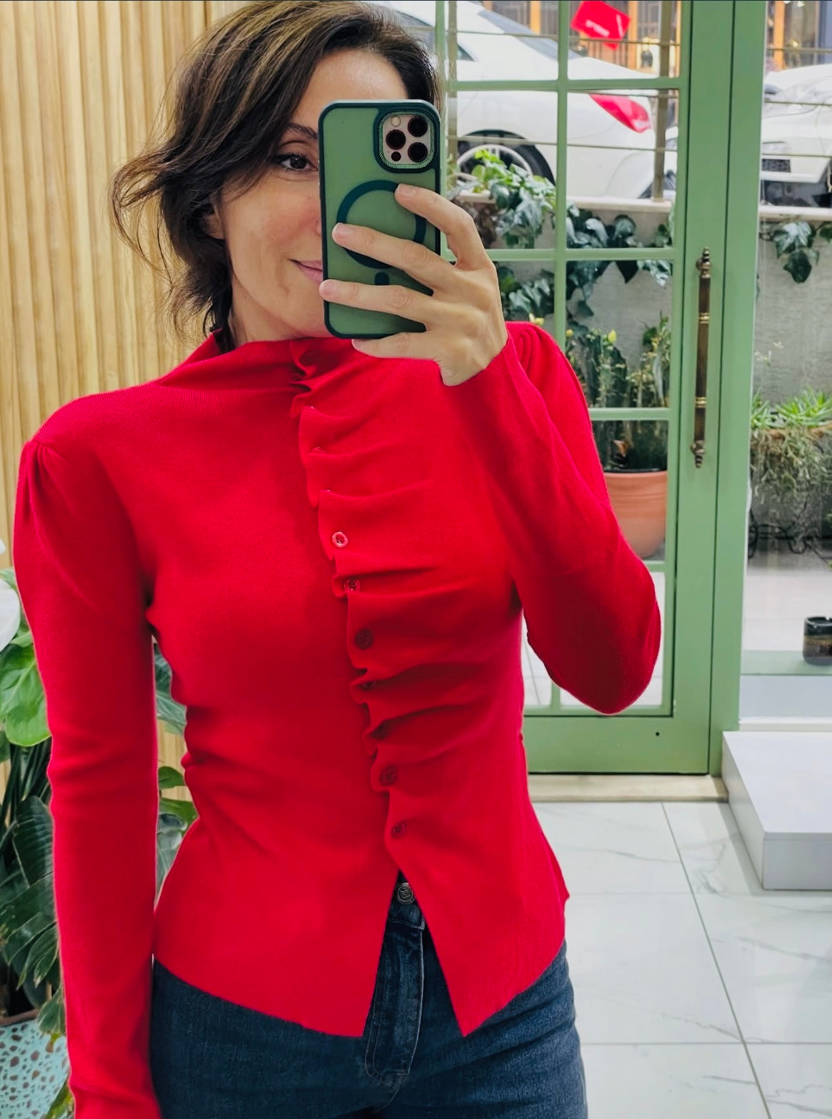 RED KNITTED BLOUSE