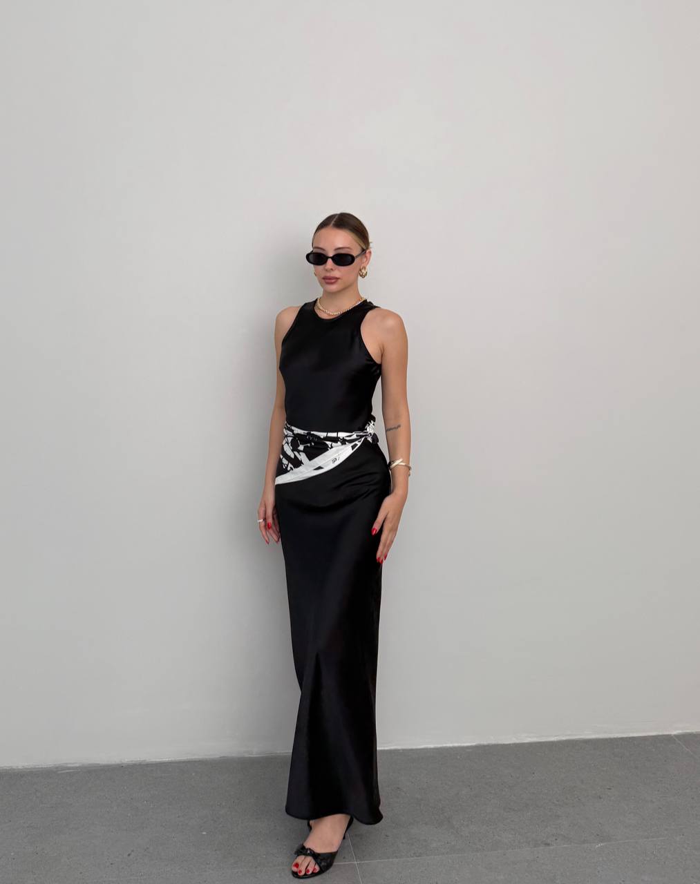 LONG SATIN DRESS BLACK
